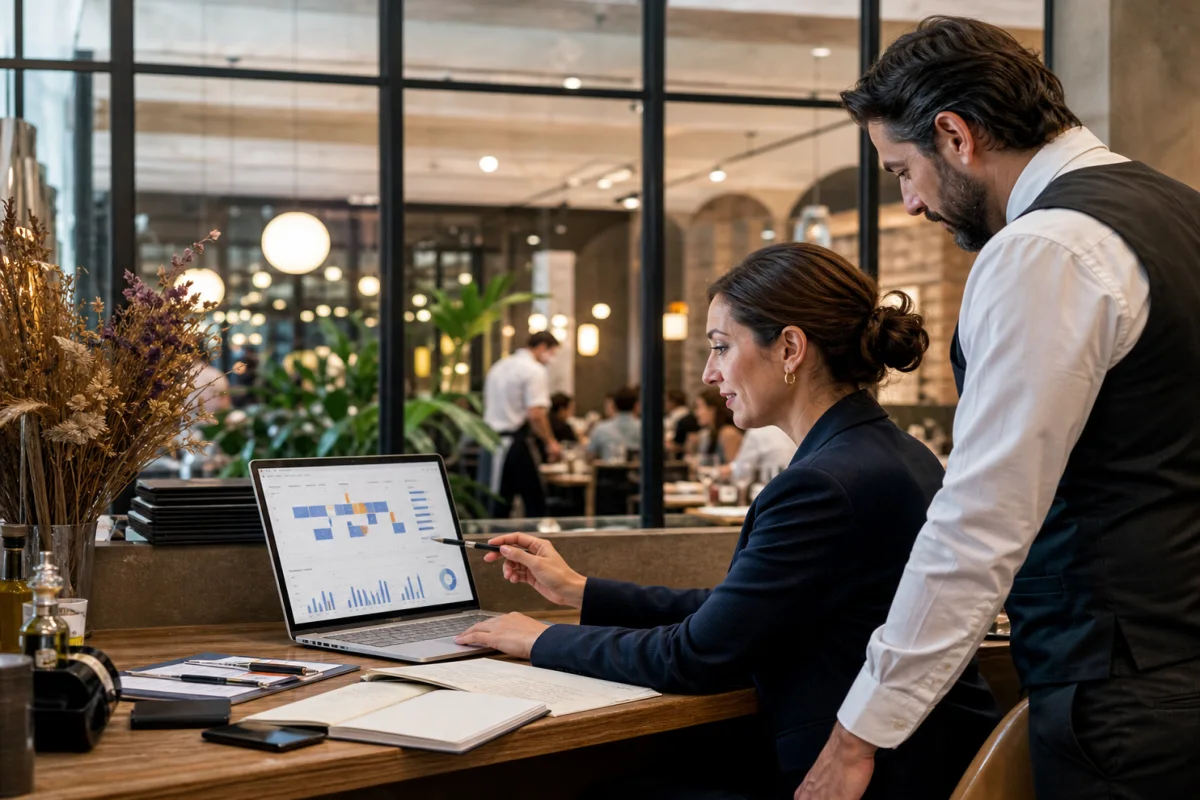 Team del ristorante che controlla prenotazioni e statistiche